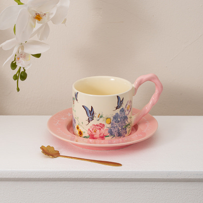 Ceramic Butterfly Coffee Cup and Saucer Gift Set - Vintage Kitchen Drinkware