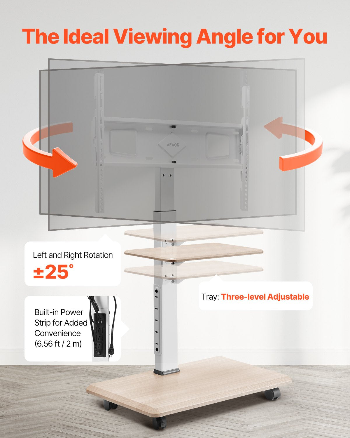 Mobile TV Stand for 32-70 Inch Screens - Height Adjustable with Tray