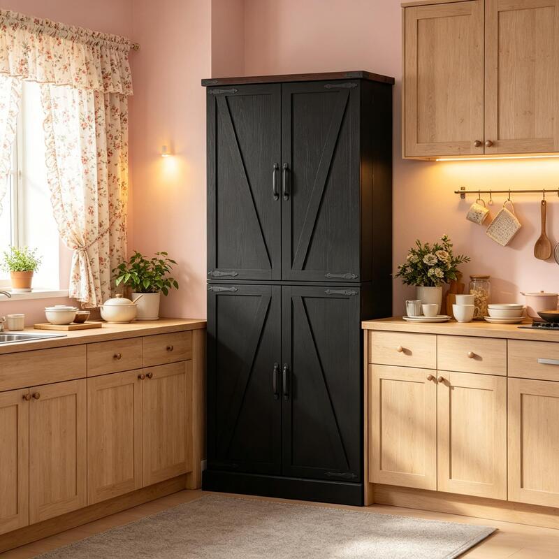 Tall Vertical Pantry Cabinet, Chic Kitchen Storage Organizer For Home