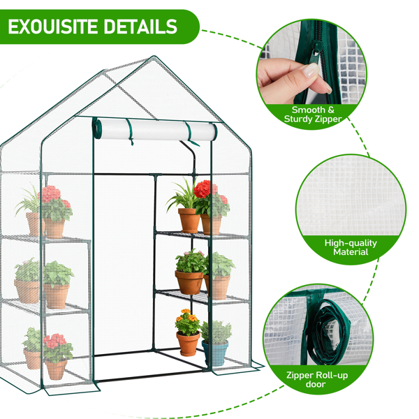 Mini Walk-In Greenhouse with PE Cover, 4-Shelf Indoor Outdoor Plant Garden for Patio Backyard, 56x29x77in, White