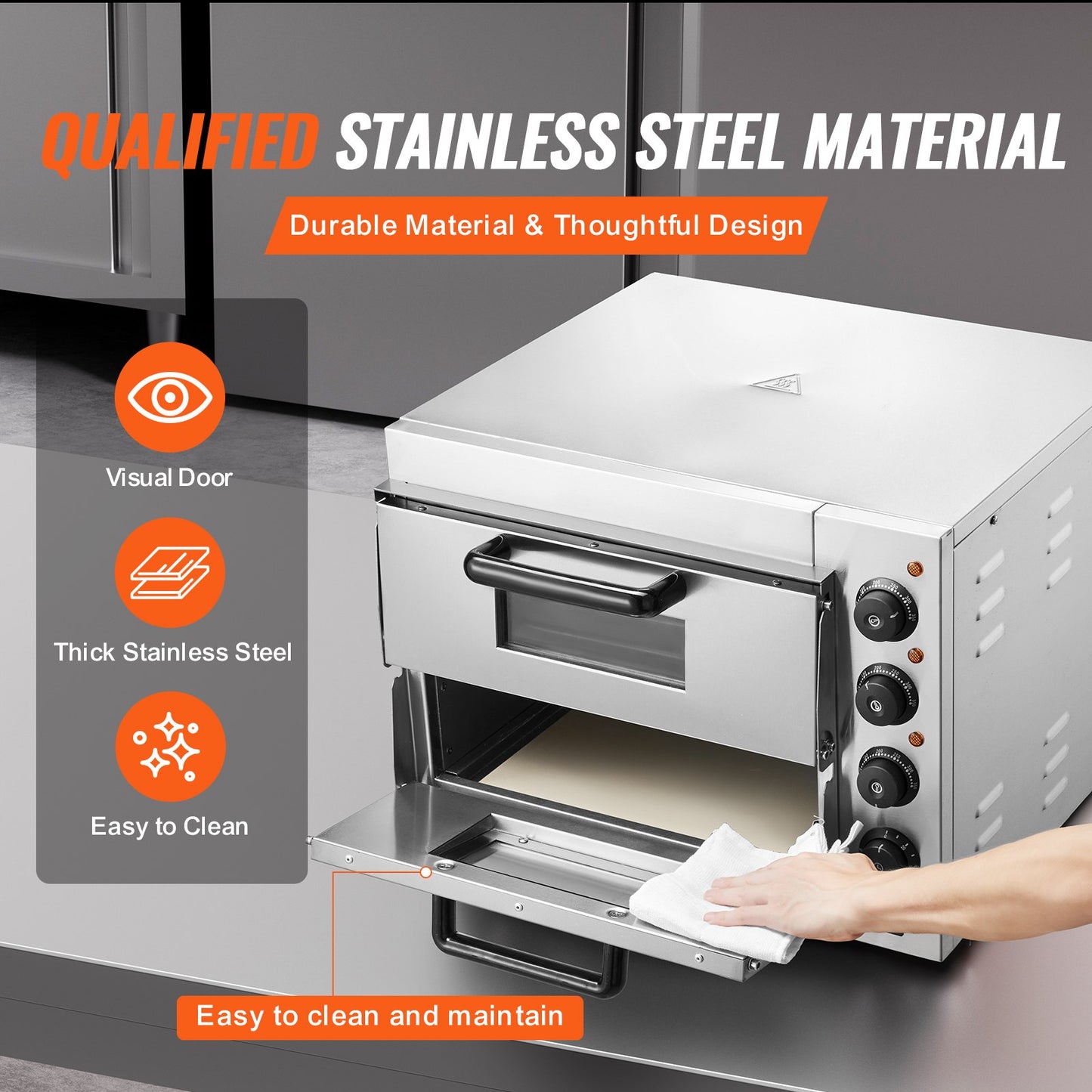 Electric Countertop Pizza Oven 16-Inch with Stainless Steel & Adjustable Temp
