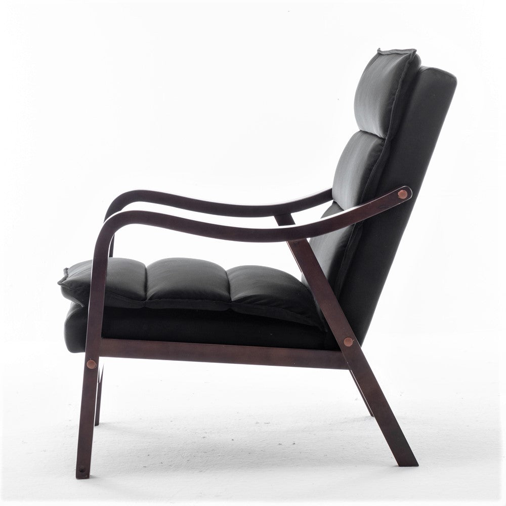 Mid-Century Modern Black Accent Chair With Wood Armrest, Upholstered