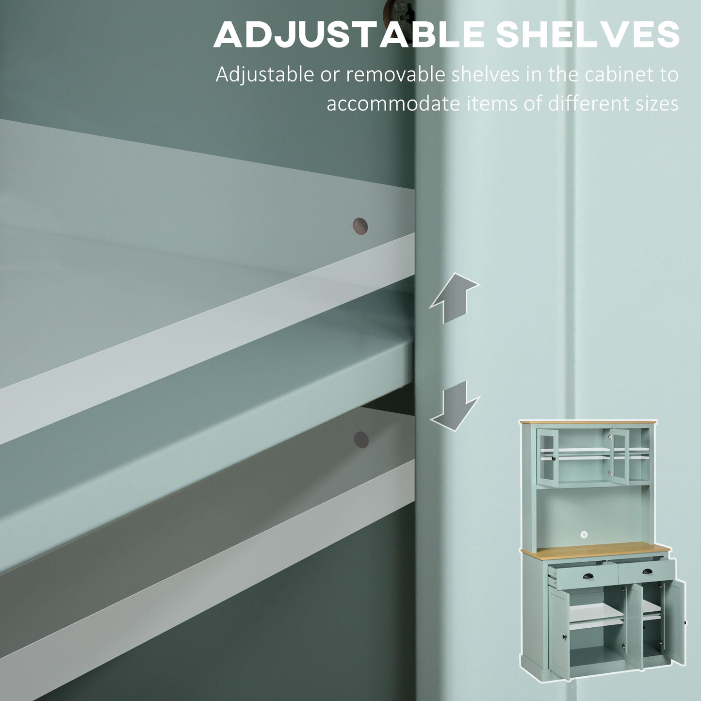 Modern Kitchen Storage Cabinet with Microwave Stand - Light Blue