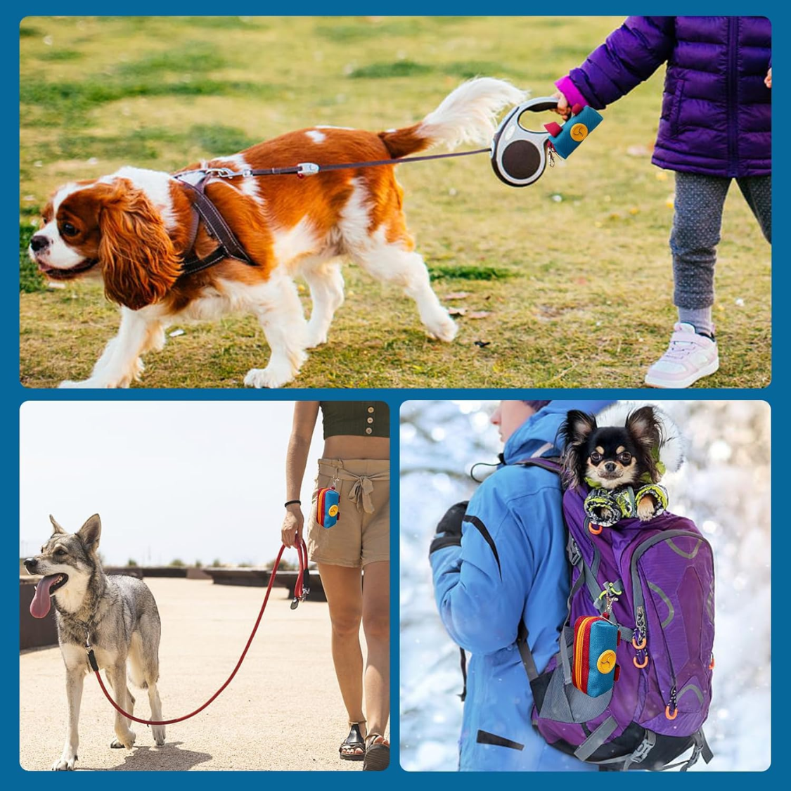 Dog Poop Bag Dispenser Holder with Zippered Canvas & Metal Carabiner for Leash