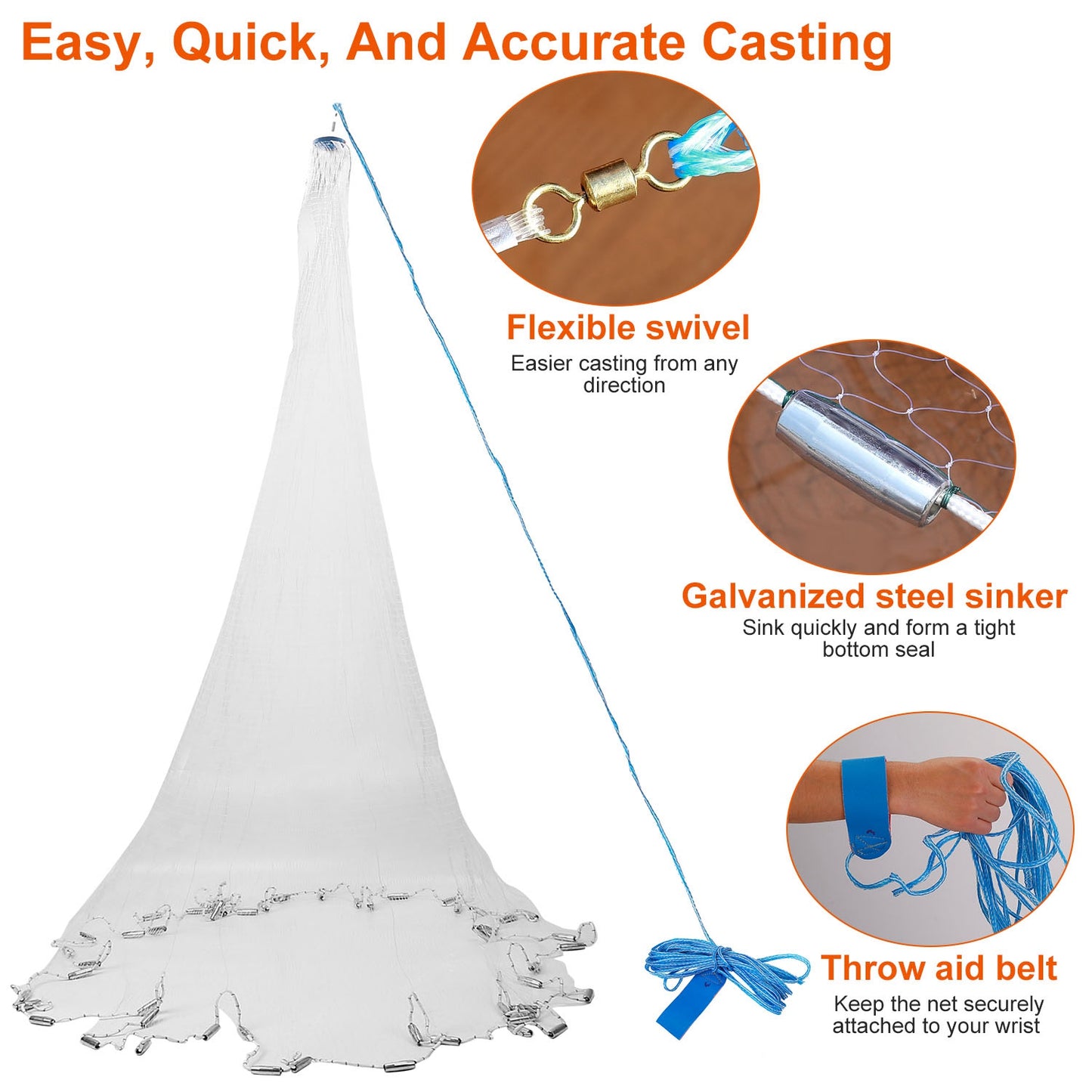 Heavy Duty Fishing Cast Net - 6FT & 8FT Size Options