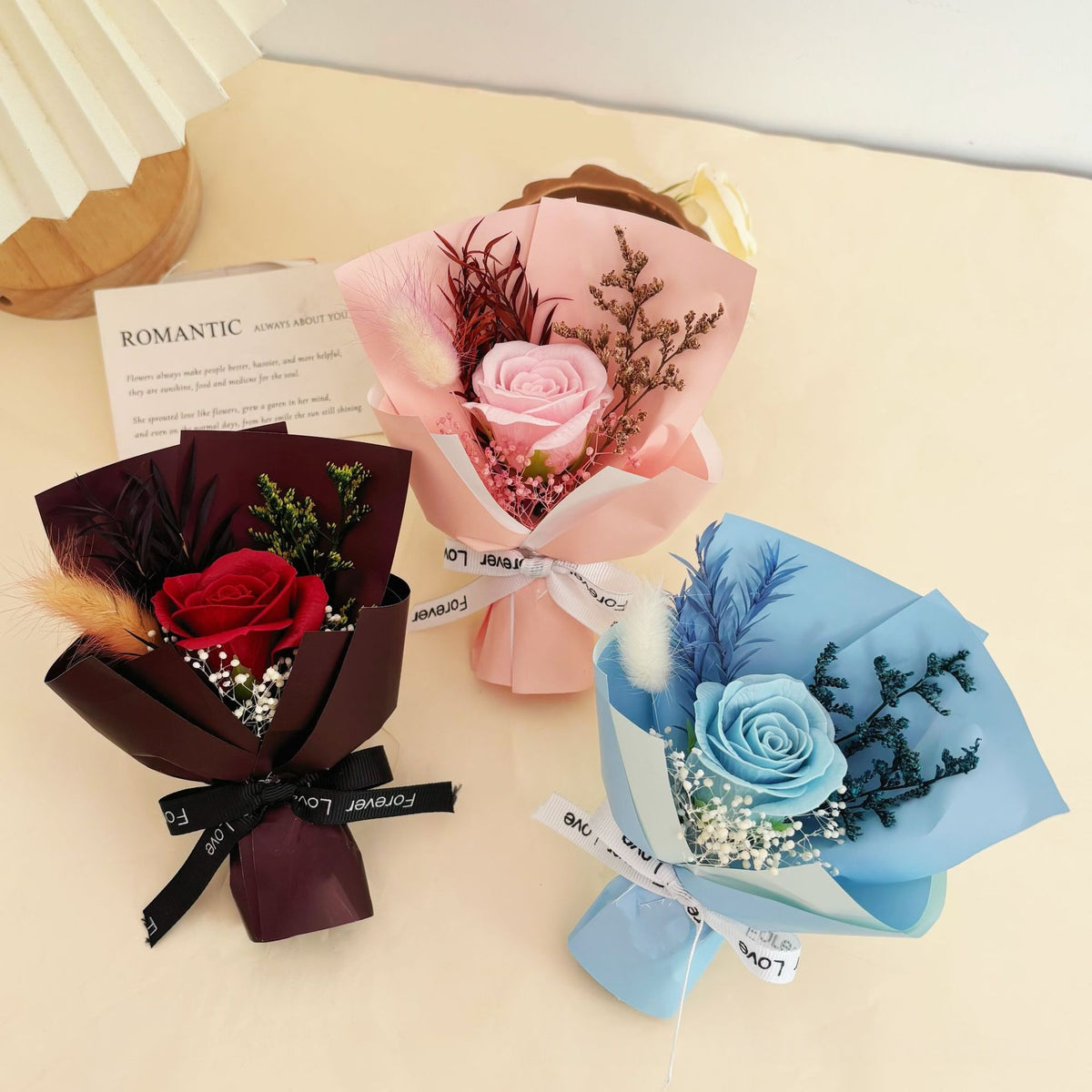 Preserved Red Rose Mini Bouquet for Valentines Day and Teachers Day Gift - Female Teachers