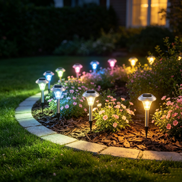 Solar Powered Color Changing Path Lights - 4 Pack, IP44 Waterproof