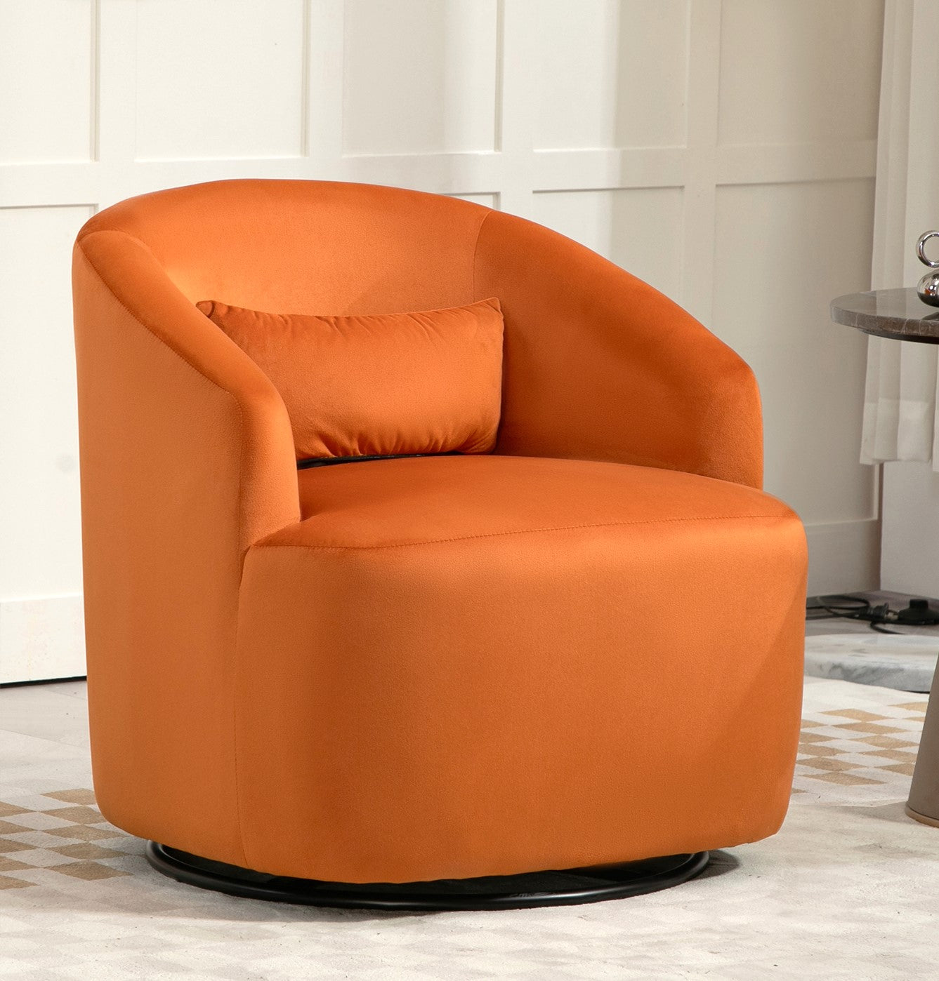 363 Degree Swivel Barrel Accent Chair, Velvet Upholstered Curved