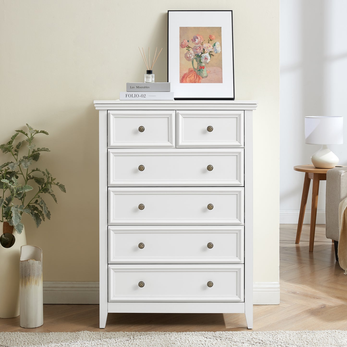 Modern 6-Drawer Dresser - White Chest of Drawers for Storage