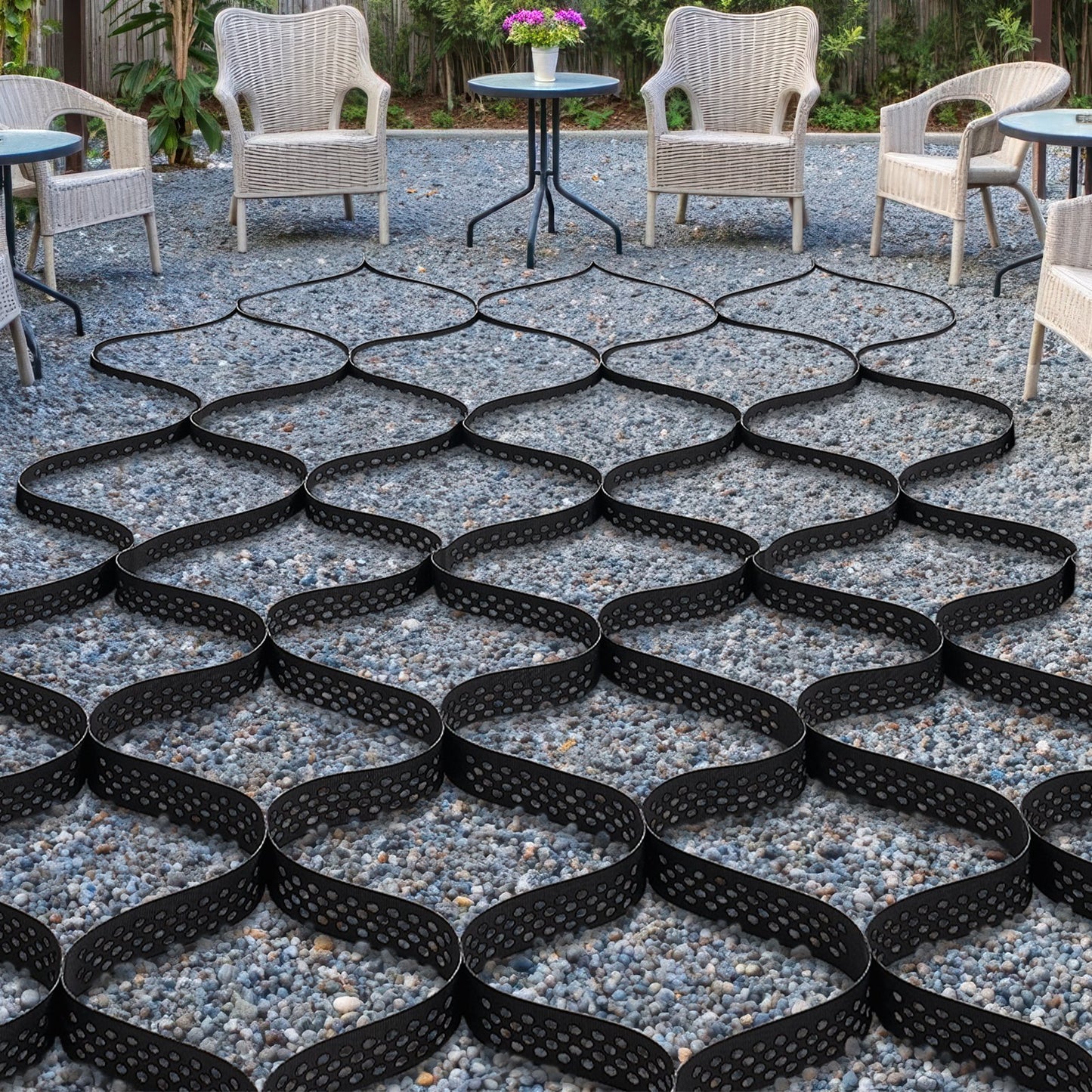 Ground Grid 3-Inch Depth Geocell Grid for Gravel Driveways and Erosion Control - Black 24.93x9.52 FT