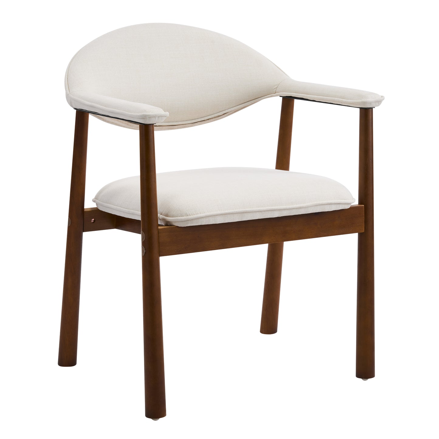 Upholstered Dining Chairs Set of 2 - Beige Fabric & Walnut Wood