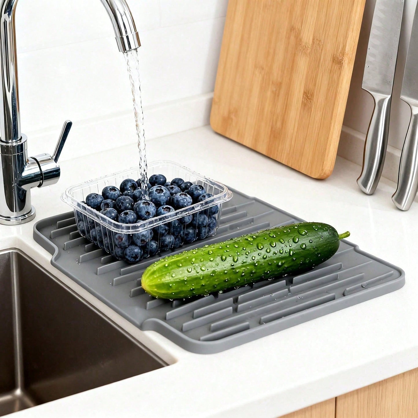 Non Slip Large Silicone Dish Draining Mat, Heat Resistant Sink Liner
