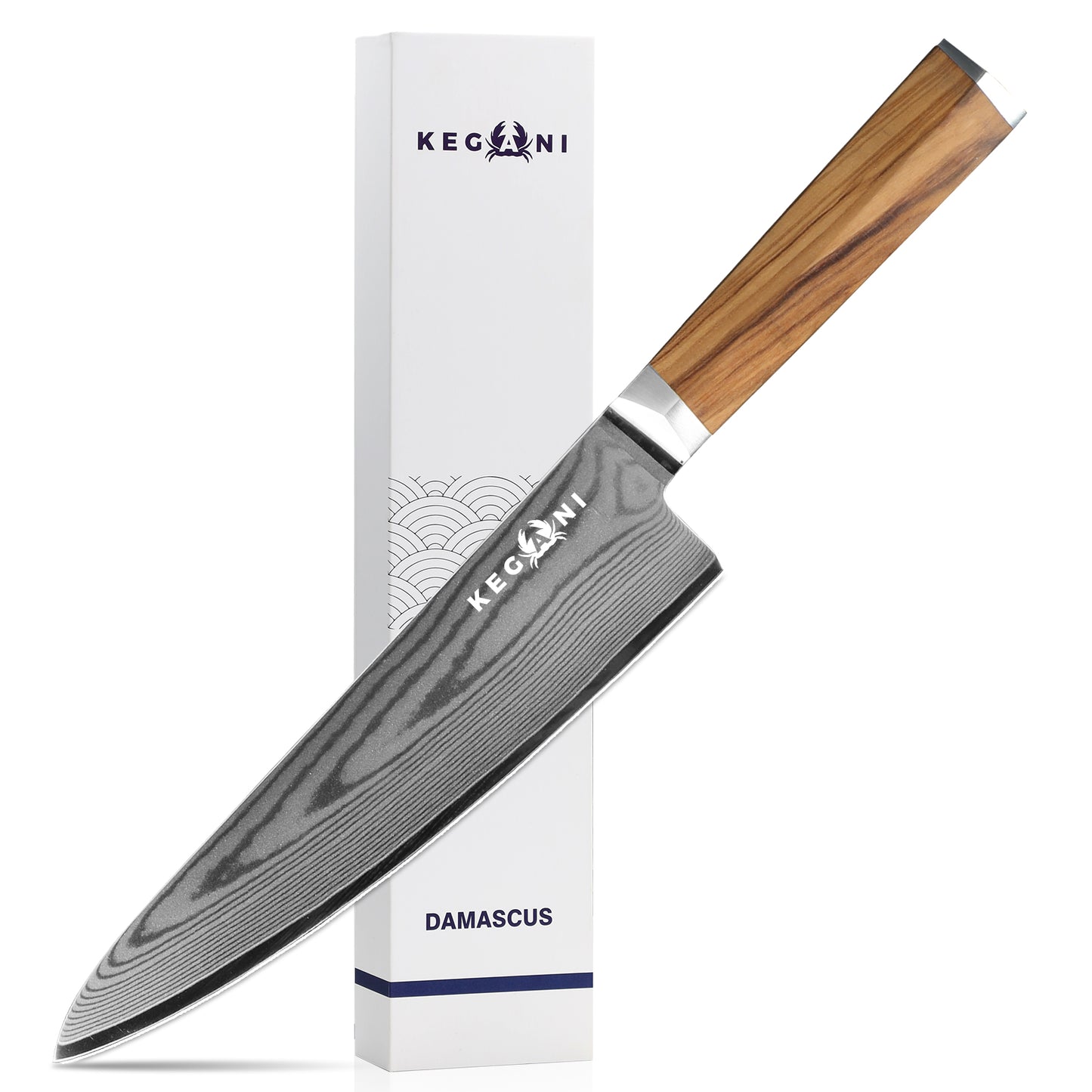 Japanese Kiritsuke Chef Knife - VG-10 Damascus Steel, Olive Wood Handle