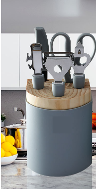 Stainless Steel Kitchen Utensil Set with Scissors Peeler Egg Beater & Tray - Multiple Colors