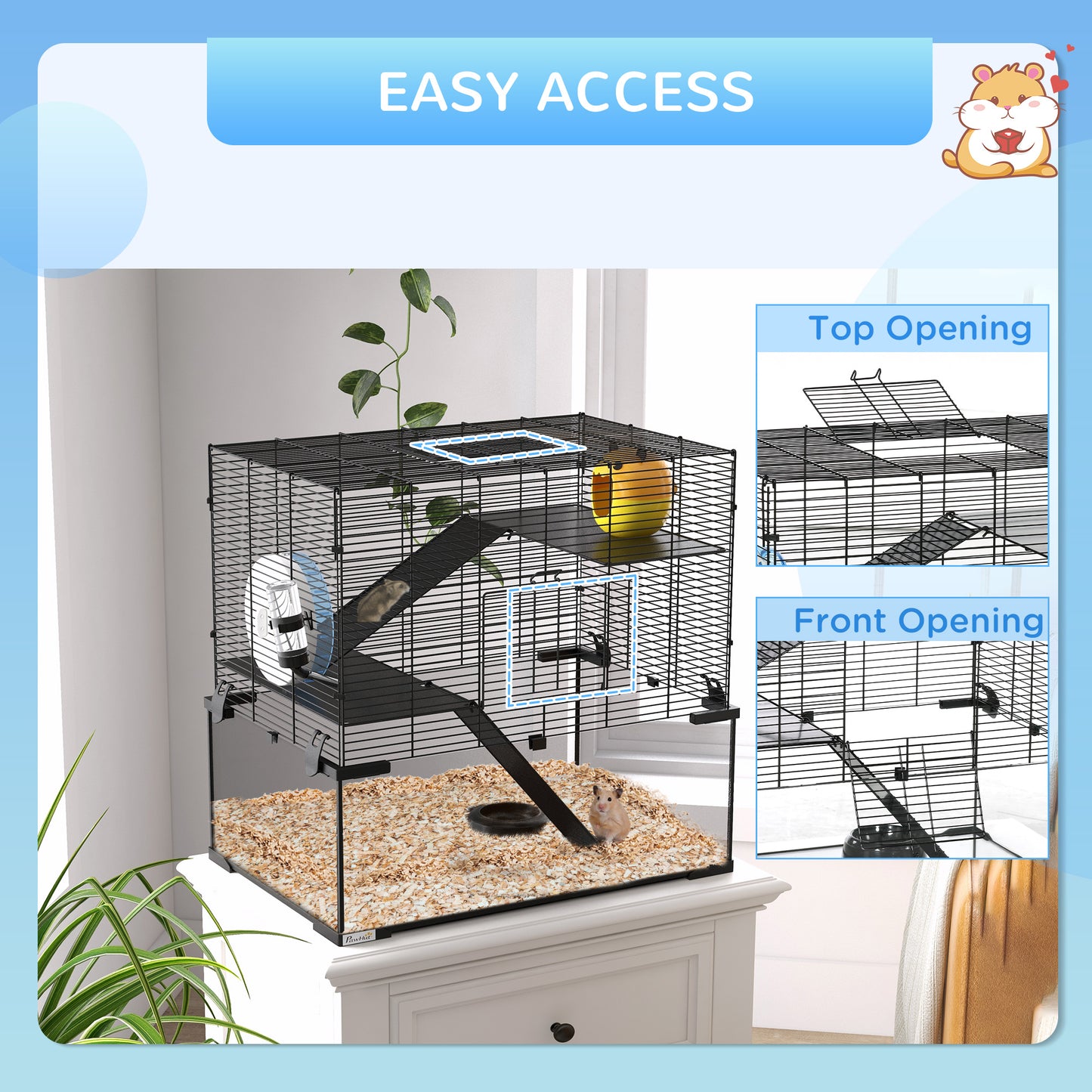 23.5-Inch Hamster Cage with Glass Basin for Small Rodents - Black