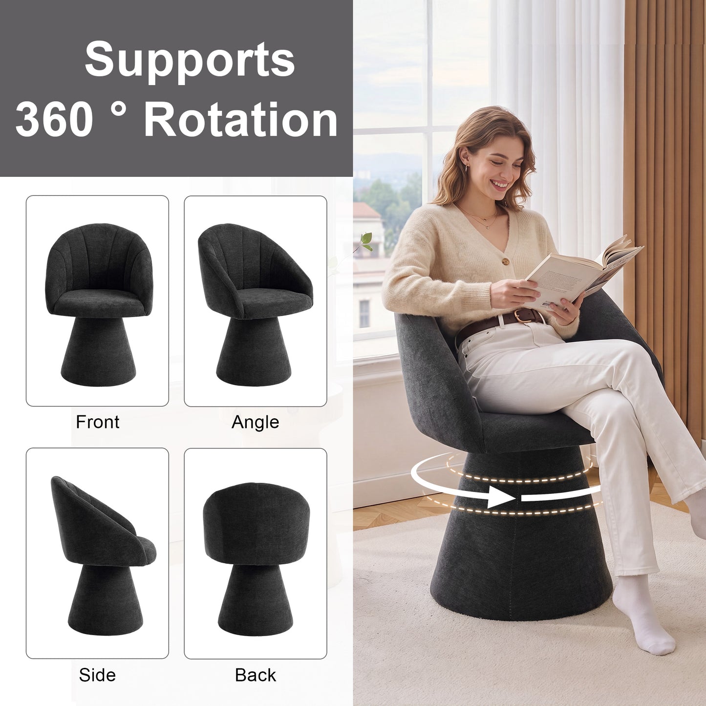 Chenille Fabric Swivel Accent Armchair - Gray Vanity Chair