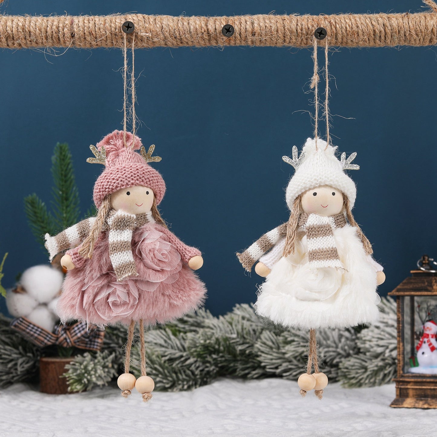 Christmas Wind Antler Doll Decoration Set - Girls' Holiday Ornaments