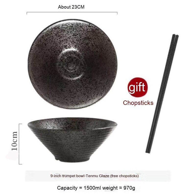 Large Ceramic Noodle Bowl - Frosted Chinese Style Tableware for Kitchen