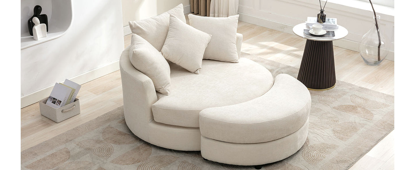 360° Swivel Accent Barrel Chair with Storage Ottoman & 4 Pillows - Cream