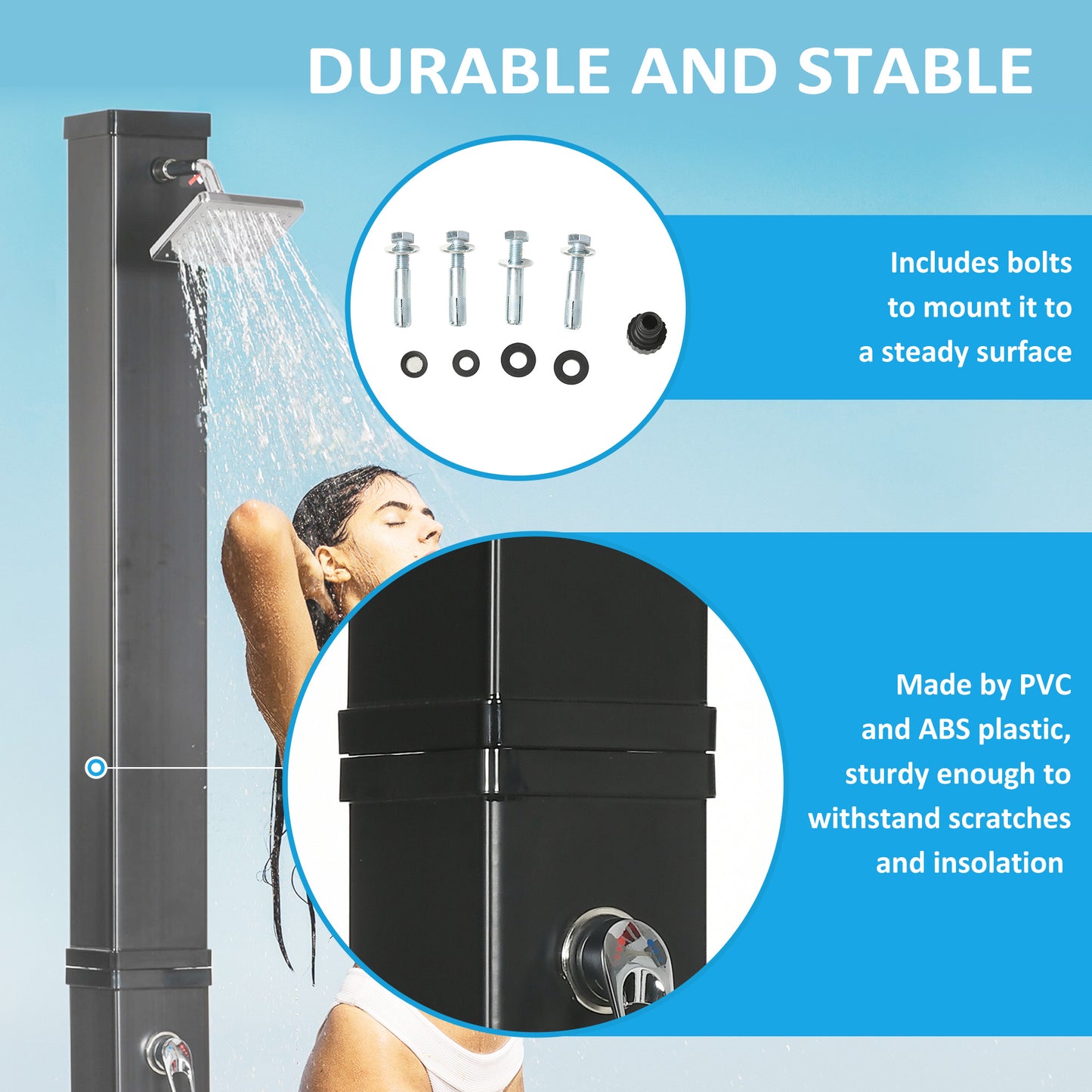 10.6 Gallon Solar Heated Outdoor Shower with Foot Rinse