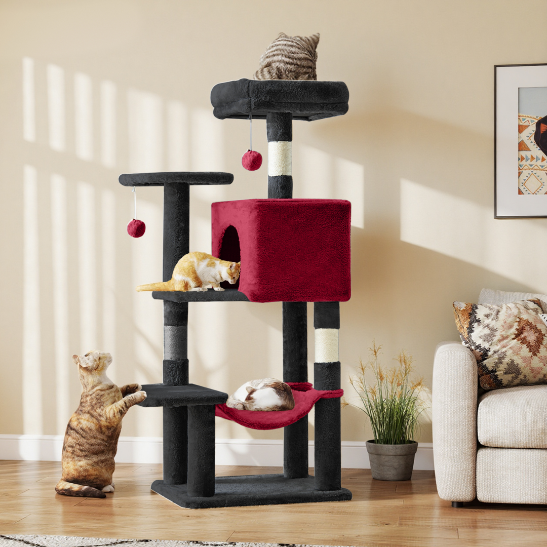 44-Inch Multi-Level Cat Tree Tower with Scratching Posts, Platforms & Hammock