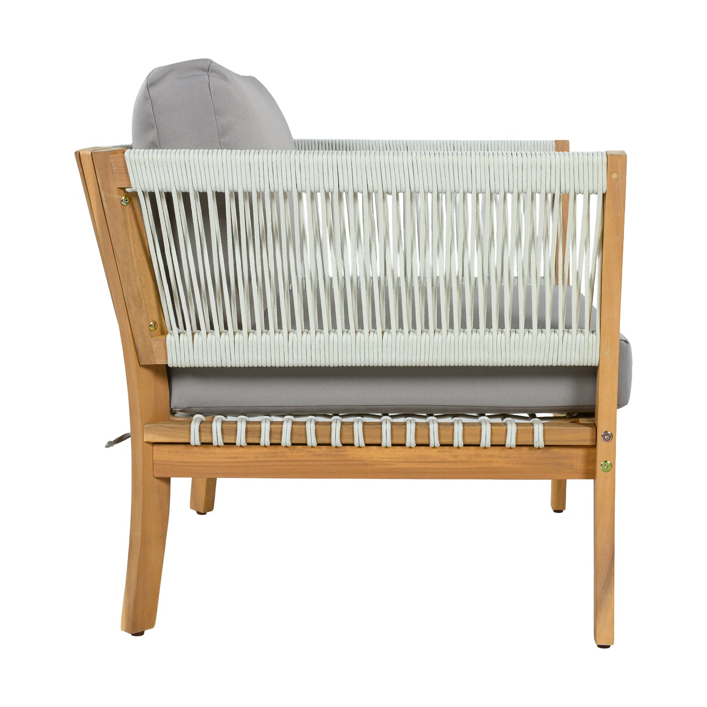 Outdoor Acacia Wood Lounge Chair with Thick Cushions - Natural & Grey