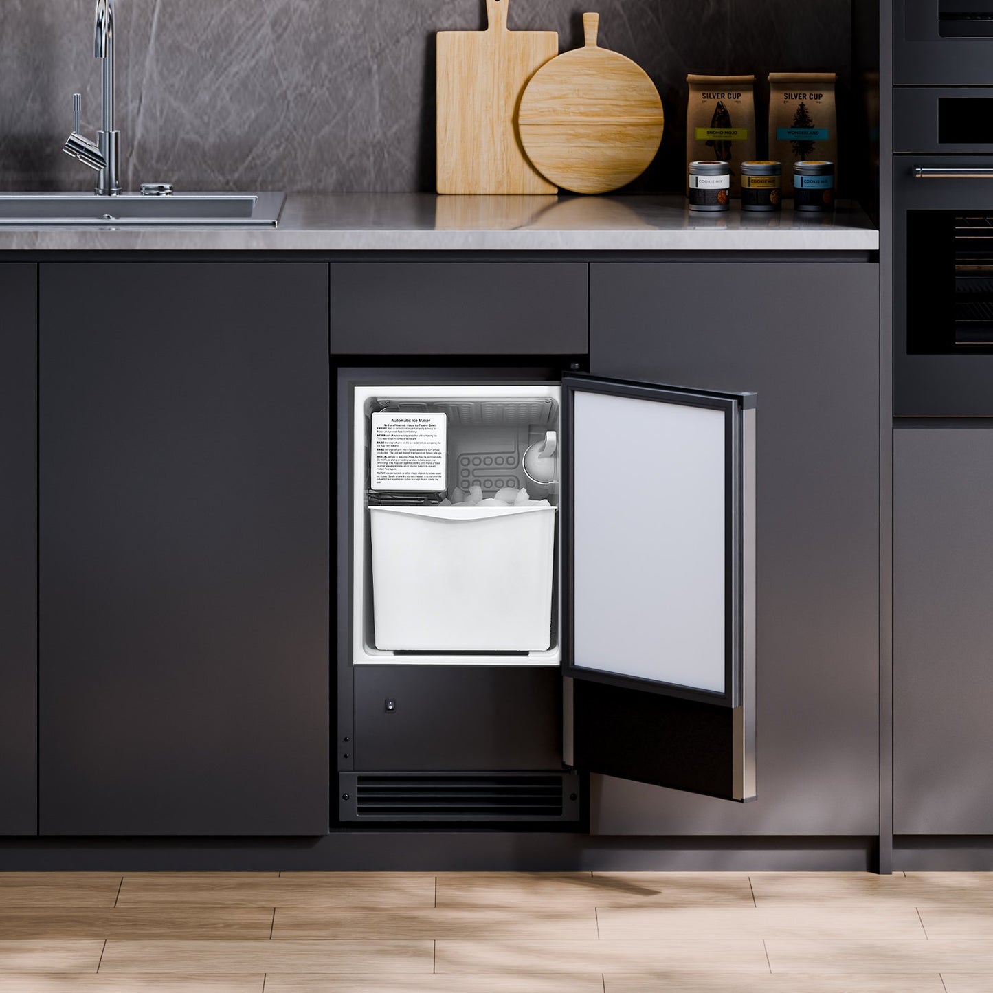 Undercounter Ice Maker 25 Lbs/Day Built-In Ice Machine with Reversible Door - Silver
