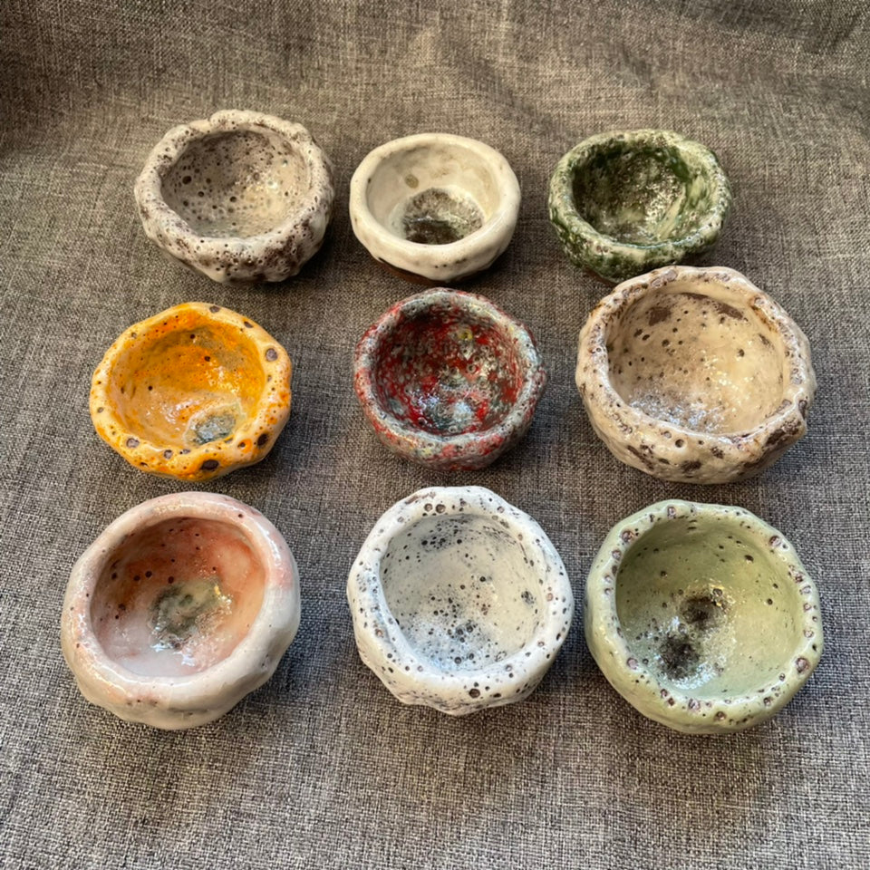 Ice Cracked Tea Cup Set - Small Japanese Style Pottery Drinkware with Variations