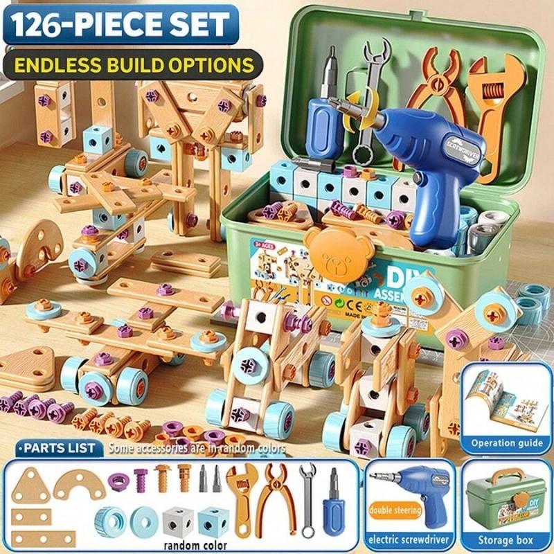 126-Piece Wooden Building & Tool Set for Kids - STEM Educational Toys