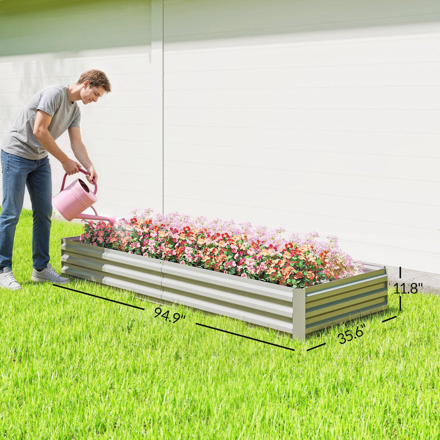 Galvanized Raised Garden Bed 95 x 36 x 12 Inches for Vegetables Herbs Flowers
