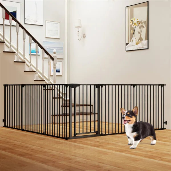 Expandable Baby & Pet Safety Gate 34.5-154 Inches, 270° Rotatable Barrier Black