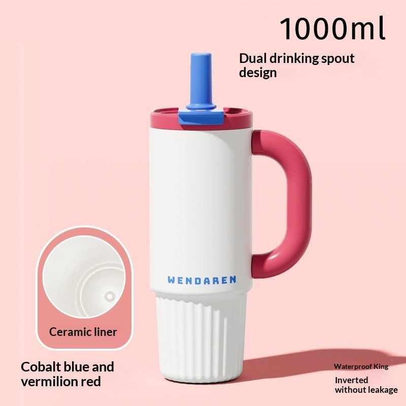 Large Capacity Thermal Insulation Cup with Straw - Stainless Steel Travel Mug