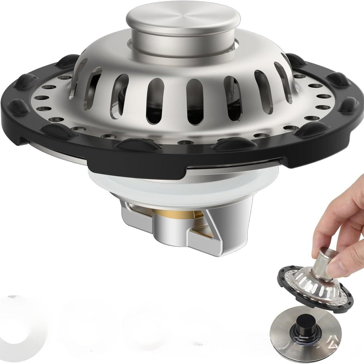 Push-Type Sink Drain Stopper - Stainless Steel, Transparent & Black Variants