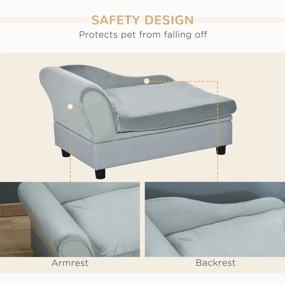 Grey Dog Bed with Hidden Storage, Soft Foam Couch for Small Dogs
