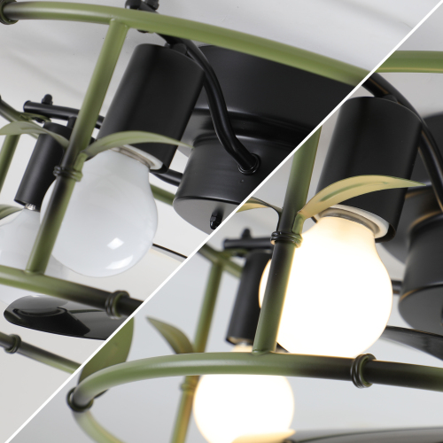 Green Built-in Ceiling Fan with Light and Remote Control - Modern Low Profile Design