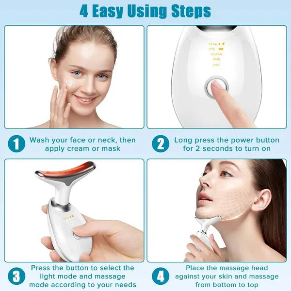 LED Face and Neck Massager - Facial Sculpting Tool with 3 Vibration Modes