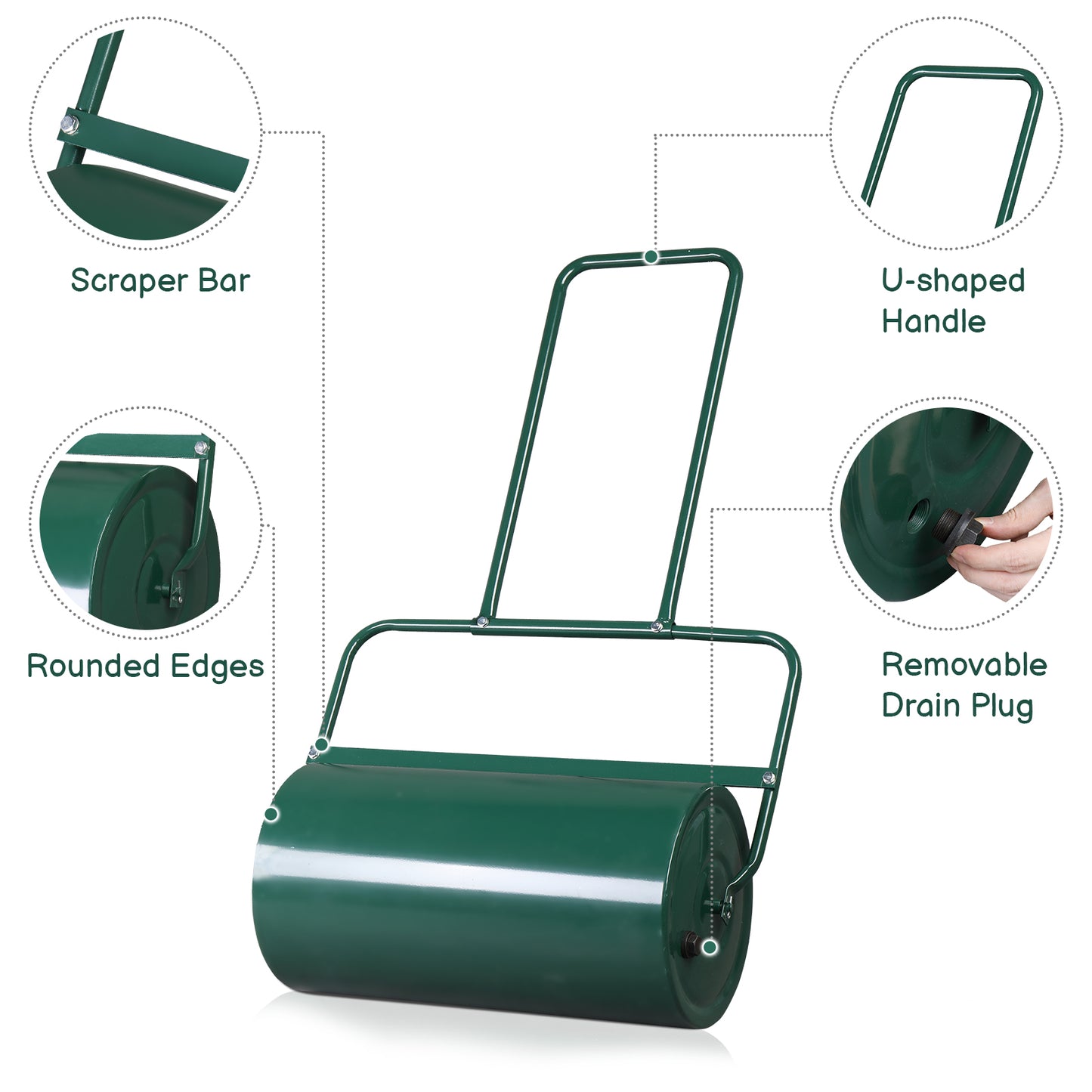 24 Inch Green Lawn Roller for Garden, Steel Drum with Water Fill Capacity