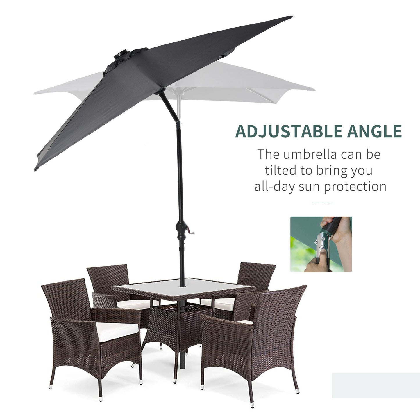 Solar LED Patio Umbrella with Crank & Tilt - Dark Gray