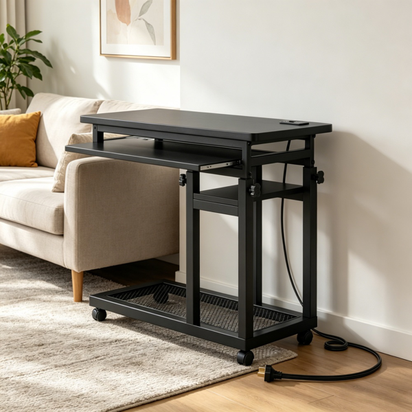 Height Adjustable Mobile C Table with Charging Station