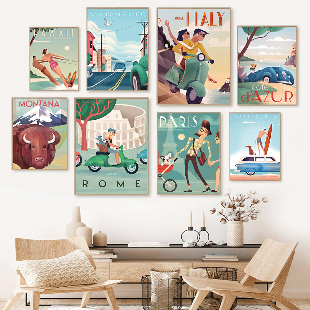 Scenic Spots Retro City Canvas Wall Art - Modern Decorative Painting