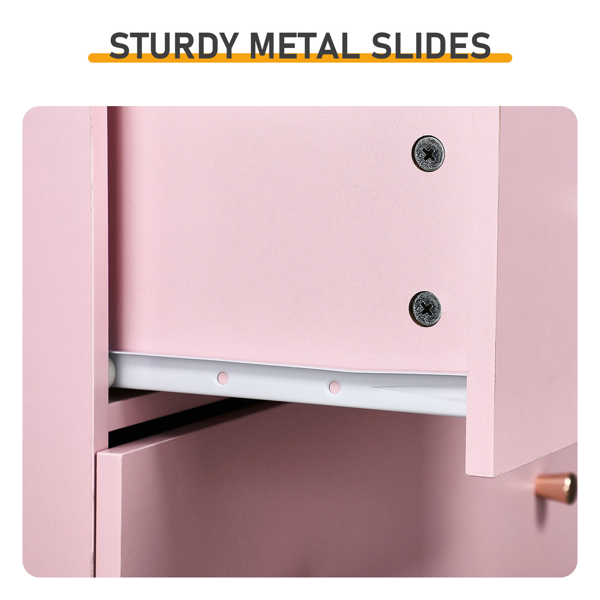 6-Drawer Dresser with Gold Handles - Modern Pink Cabinet
