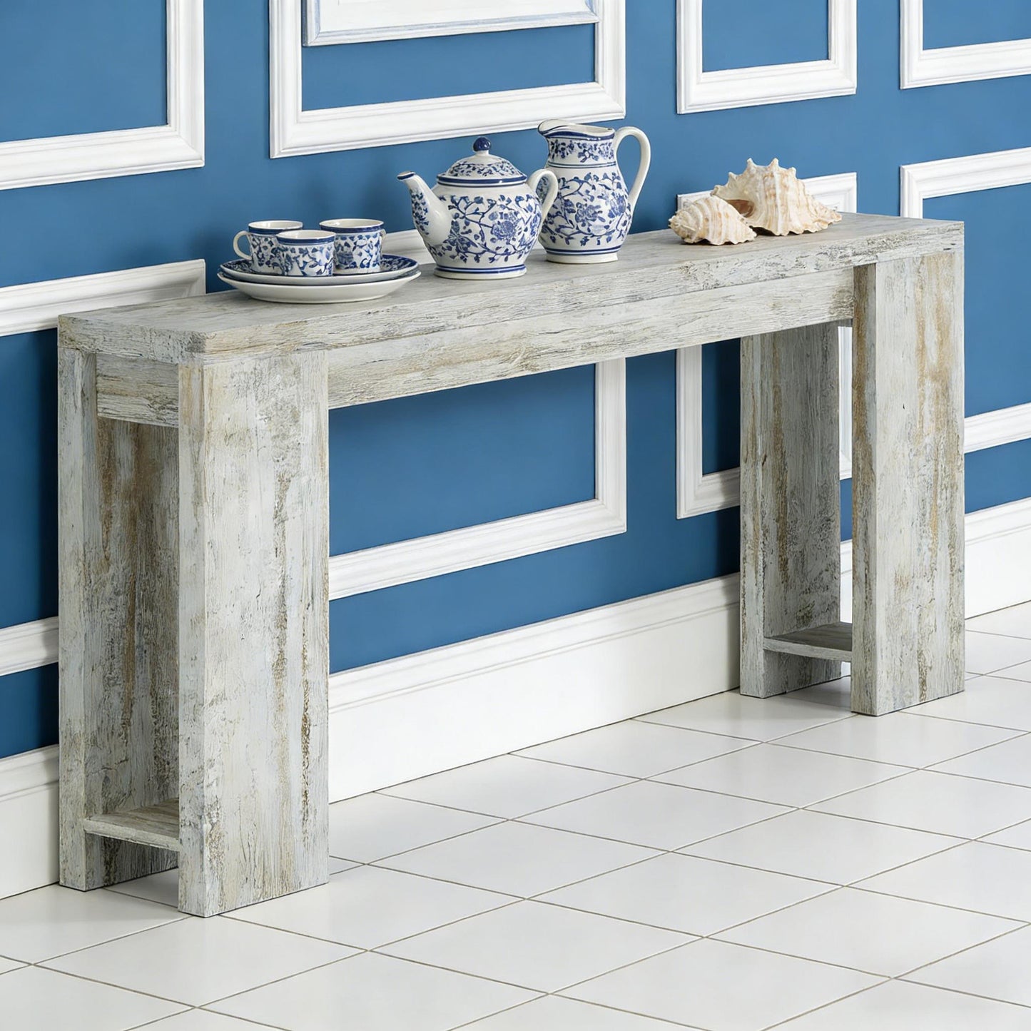 Wooden Console Table - Farmhouse Entryway Sofa Table, White