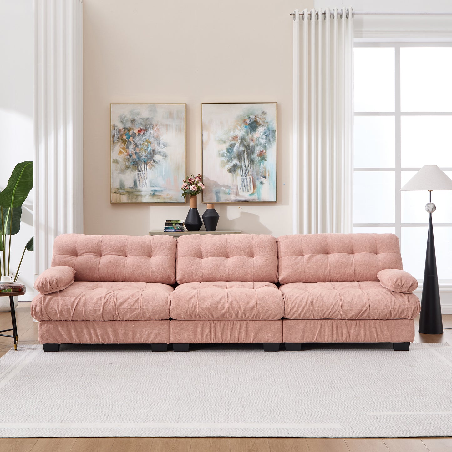 Modular Sectional Sofa - Pink Cloud Couch with 5 Pillows