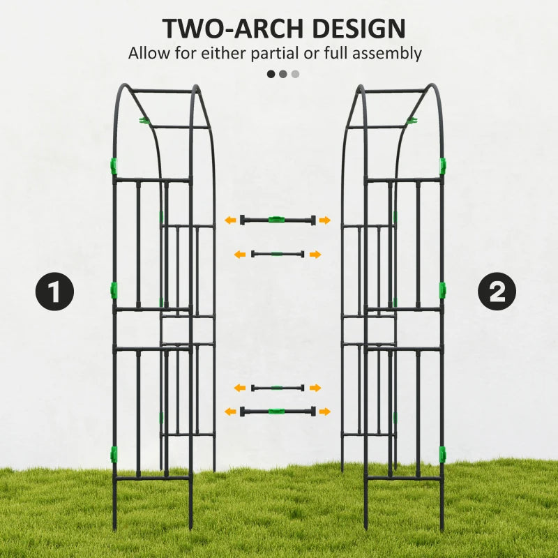 8 FT Tall Metal Garden Arch Trellis with Climbing Net for Plants - Black