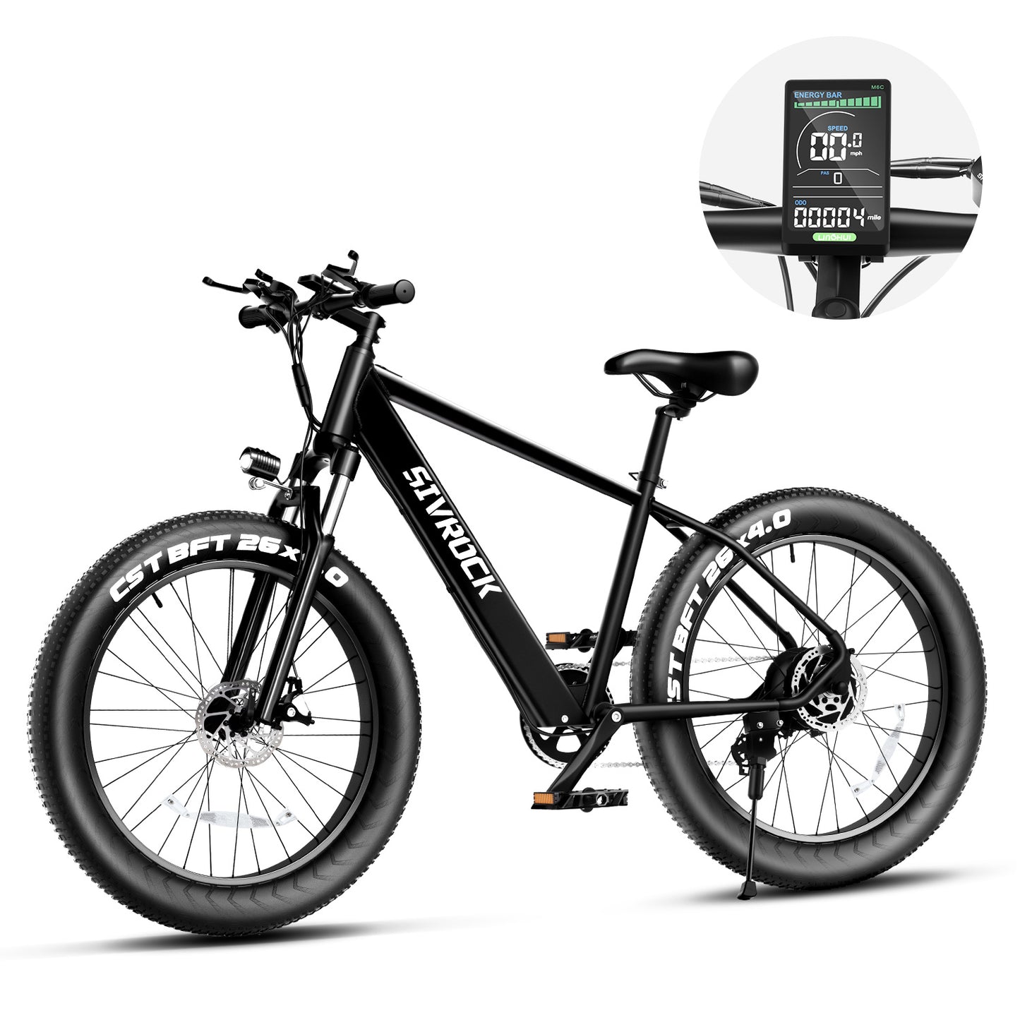 1000W Electric Fat Tire Mountain Bike - 26x4 Inch, Black