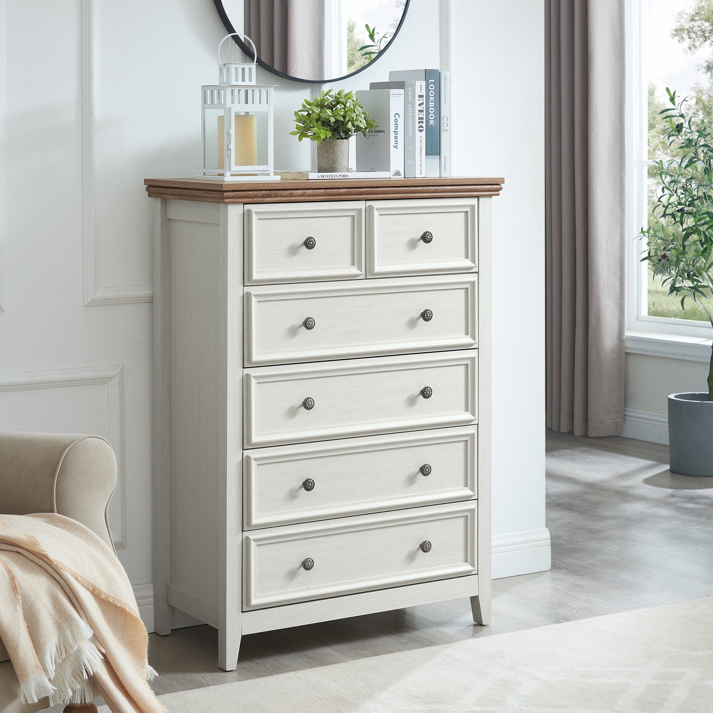 Modern 6 Drawer Dresser - Beige Chest of Drawers for Storage