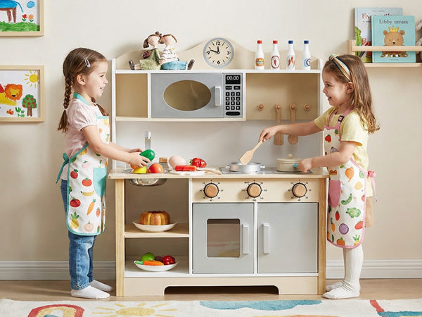 Wooden Play Kitchen Set Realistic Toddler Playset With Oven