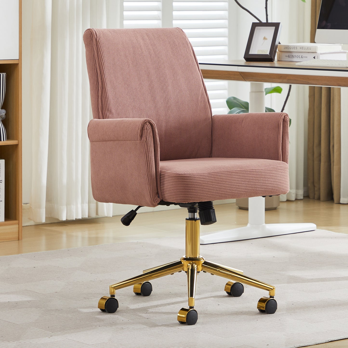 Ergonomic Mid-Back Office Chair - Light Pink Striped Fabric