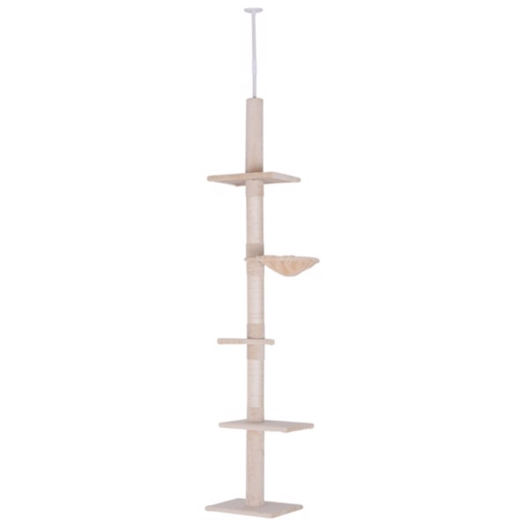 Wooden Cat Tree Tower with Multiple Platforms Adjustable Height Beige