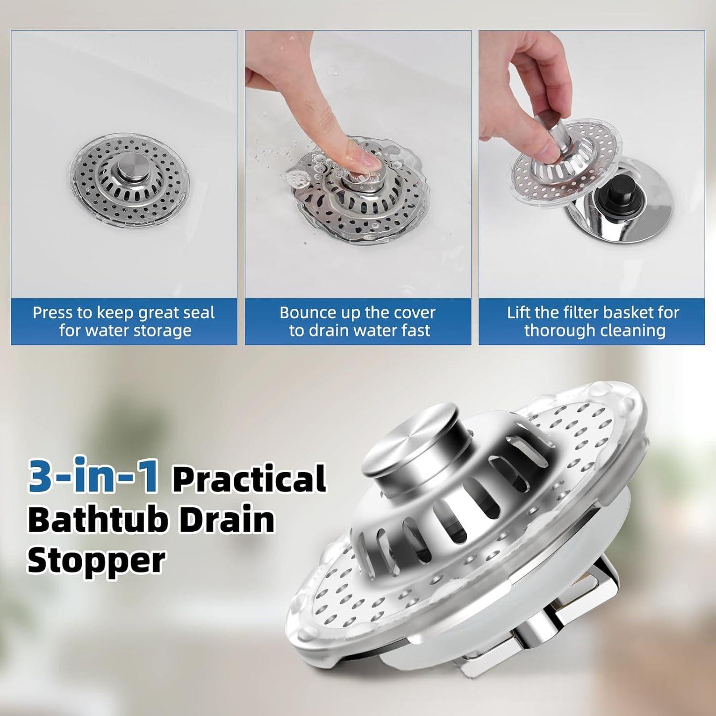 Push-Type Sink Drain Stopper - Stainless Steel, Transparent & Black Variants